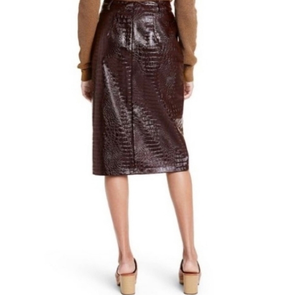 Rachel Comey X Target Croc Embossed Brown Faux Leather Button-down Skirt sz 4 - Picture 2 of 10